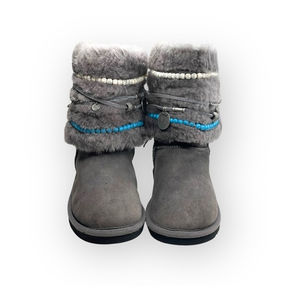 Rare: Tylie Malibu ❃ Gypsy Turquoise Bead Wrap Shearling Ankle Boot ❃ 6.5 7M - Picture 8 of 16